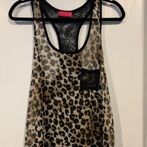 Chiffon leopard print top back lace